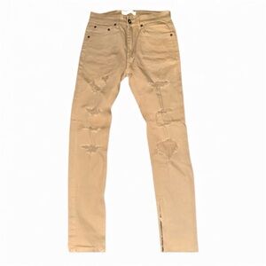 Distressed Khaki Tapered Skinny Fit Stretch denim ankle zippers - NWT Size 30